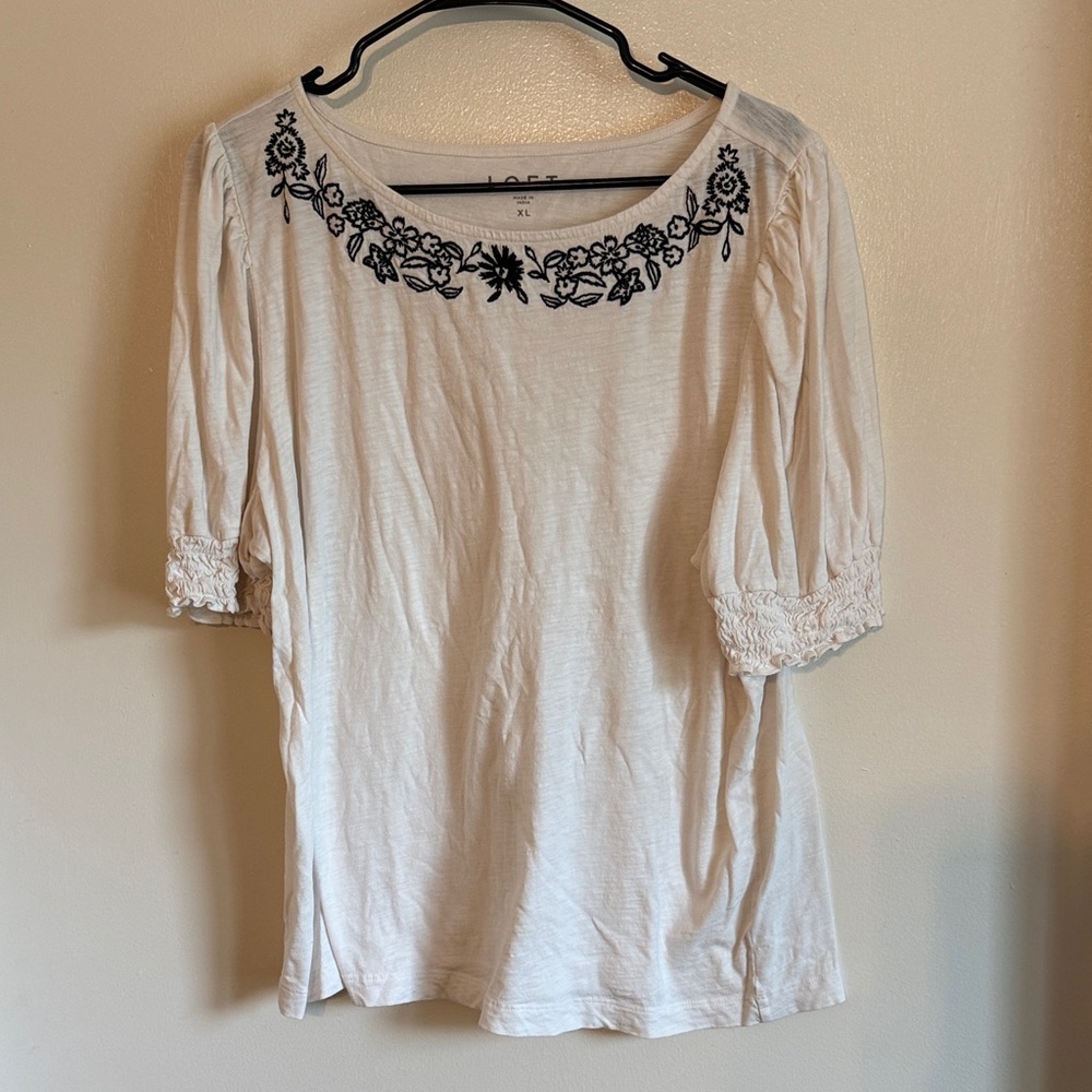 LOFT Top with Black Floral Embroidery size XL